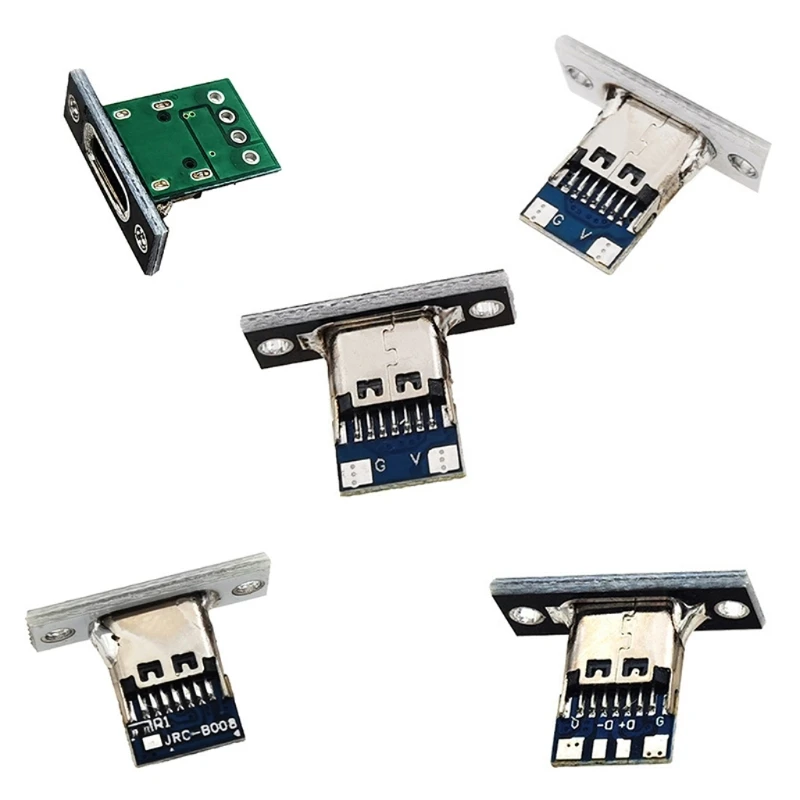 Q6PA Panel Mount USB C Female Connectors Board with Fixed Plate and Solder Pad for Electronics Project Enclosure Repair Work