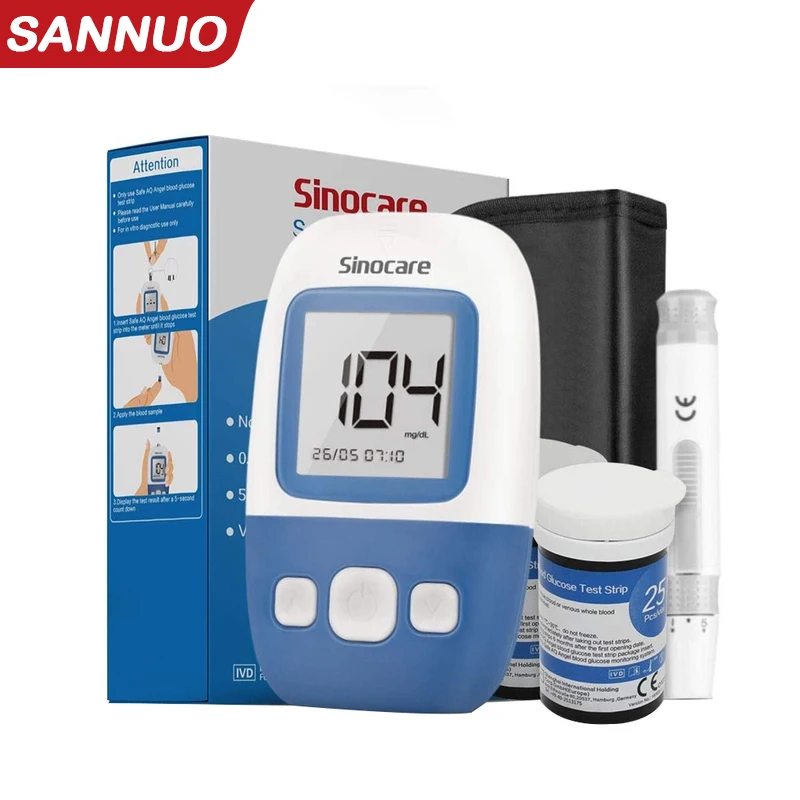 

Sinocare Safe AQ Angel Blood Glucose Meter Glucometer and Test Strips Needles Sugar Monitor Diabetes Tester Home Medical Device