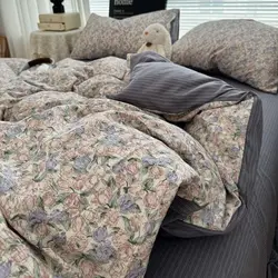 Duvet Cover Set  A-class Ultra Soft Jacquard Double-layer Yarn Washed Cotton Bedding Set  Floral Bed Sheet