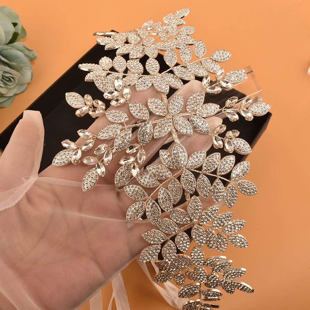 SZ021 Handmade ใบคริสตัลเอว Rhinestone เพิร์ลผ้าคลุมหน้าเจ้าสาวอุปกรณ์เสริมงานแต่งงานเจ้าสาวเพื่อนเจ้าสาว Sash สําหรับผู้หญิง