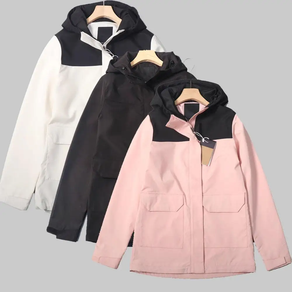 

Fashionable Ladies' Color Block Windproof Jacket Coat with Large Pockets New Style Cap Autumn Winter Outerwear Coat