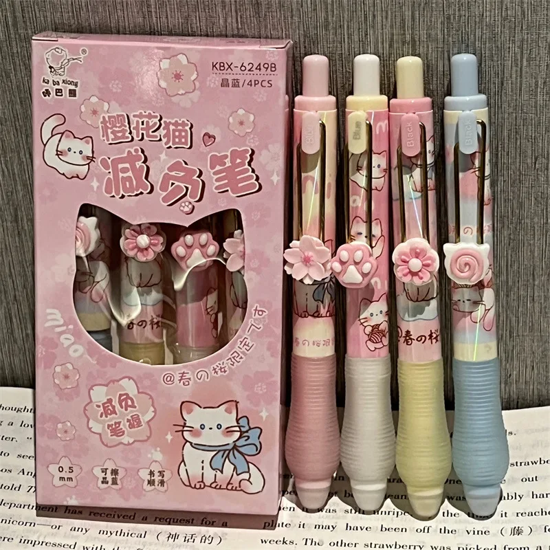 

4pcs/set Cute Cartoon Erasable Stationery Gel Pen for Girl Kawaii Kitten Panda Writing Pen 0.5mm Black Blue Ink Color Pen