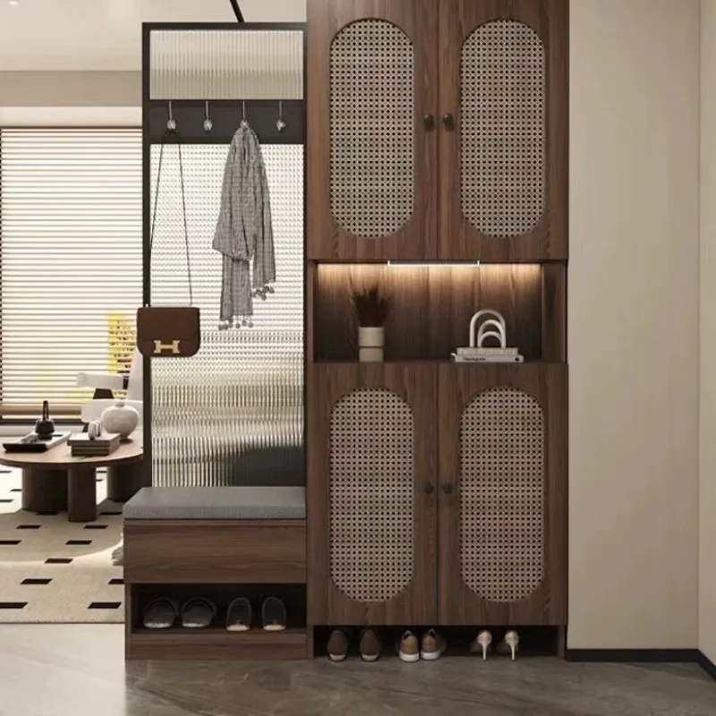 

Cabinet, entrance, integrated antique glass screen partition , facing the door to store the locker