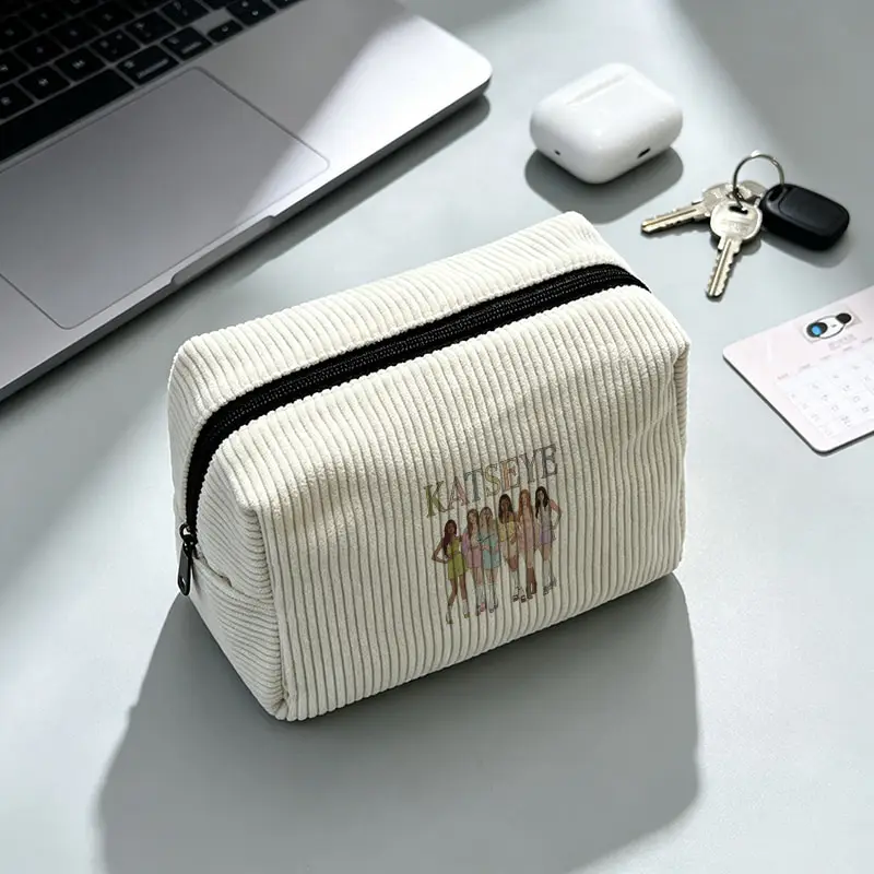 KATSEYE World Tour Lightweight Toiletry Bags Multi Functional Storage Bags for Women Kpop Fan Gifts Square Corduroy Makeup Bag