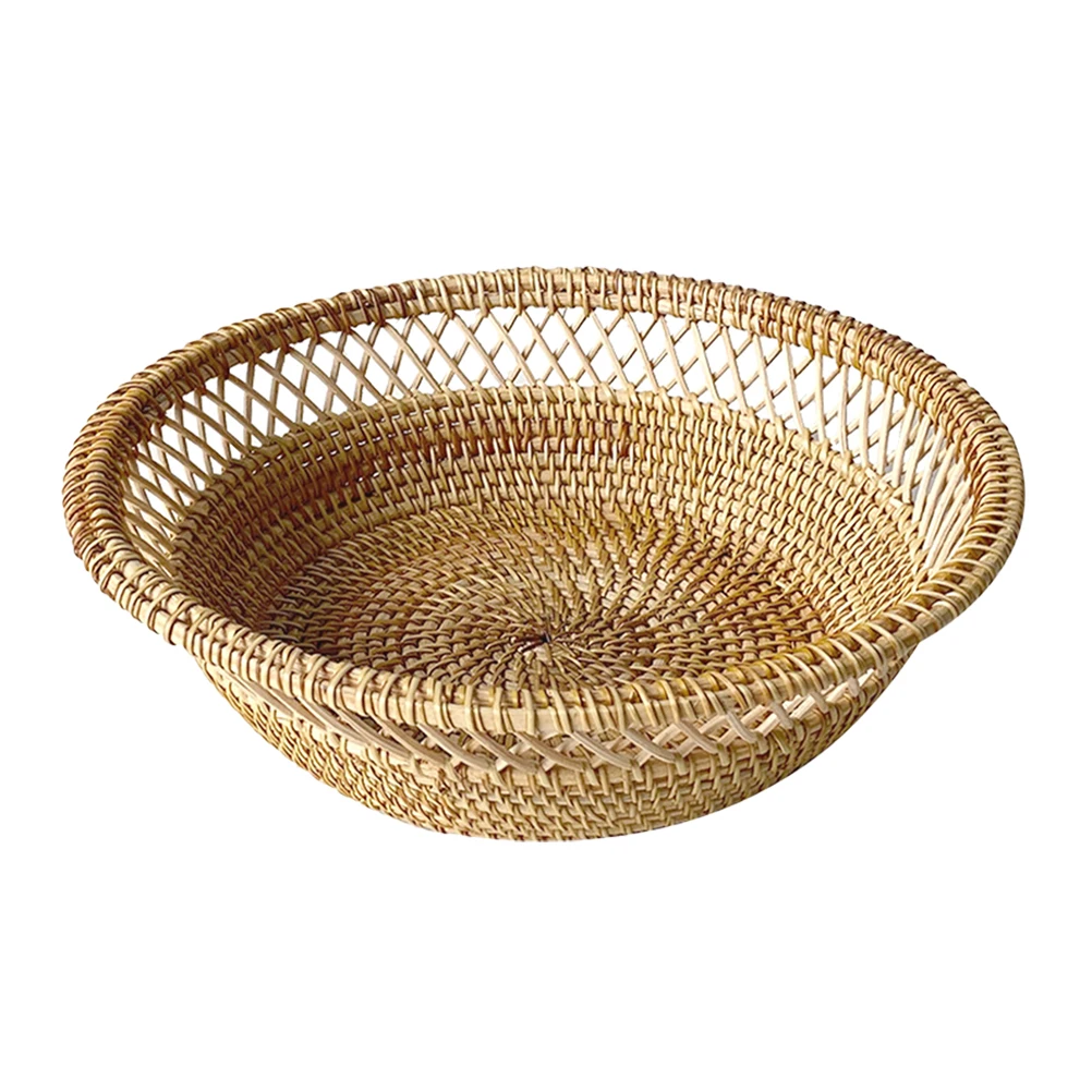 

Fruit Basket Snack Plate For Bread Small Round Woven Storage Basket Serving Table Compact Size Handwoven Design Kitchen Barware