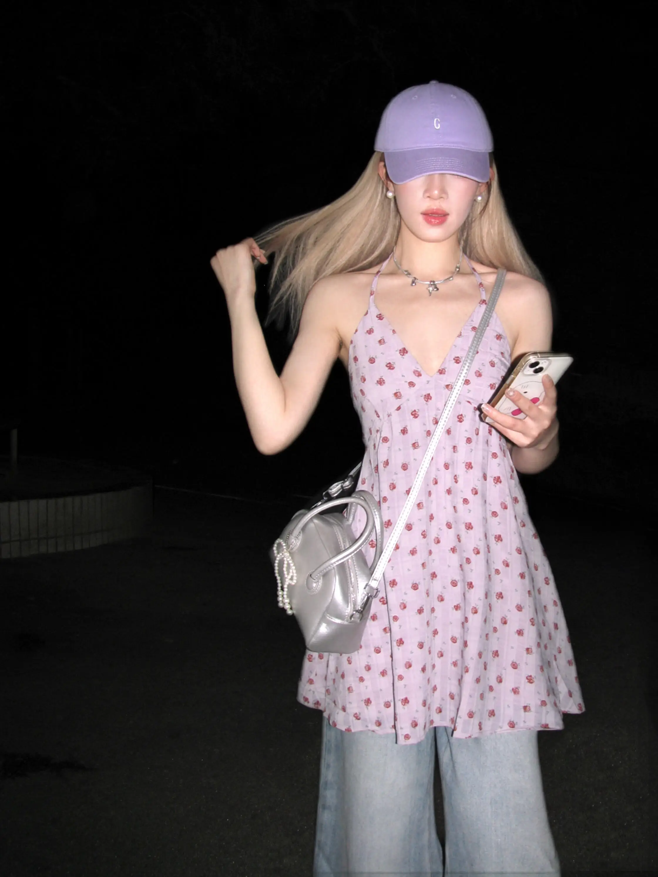 

Фиолетовое цветочное платье-миди для женщин, лето 2026, новинка, для пляжного отдыха, из высококачественного материала, приталенное, средней длины