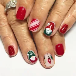 24 pezzi di Babbo Natale rosso con design a luce colorata, punte natalizie per nail art, stampa quadrata corta sull'unghia, riutilizzabile, copertura completa per le donne