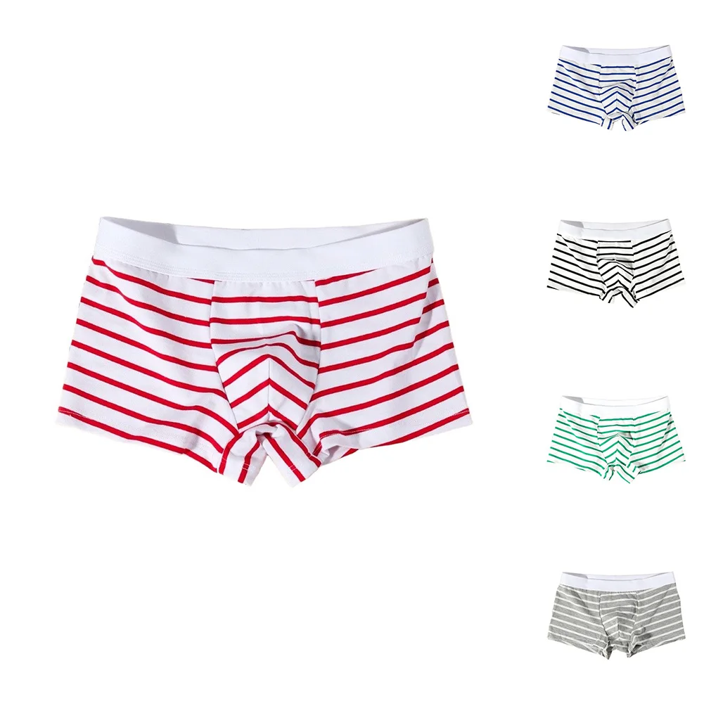 Casual Striped Boxer Briefs Trunks For Man Breathable Low Waist Bulge Pouch Close-fitting Underwear Boxers Shorts