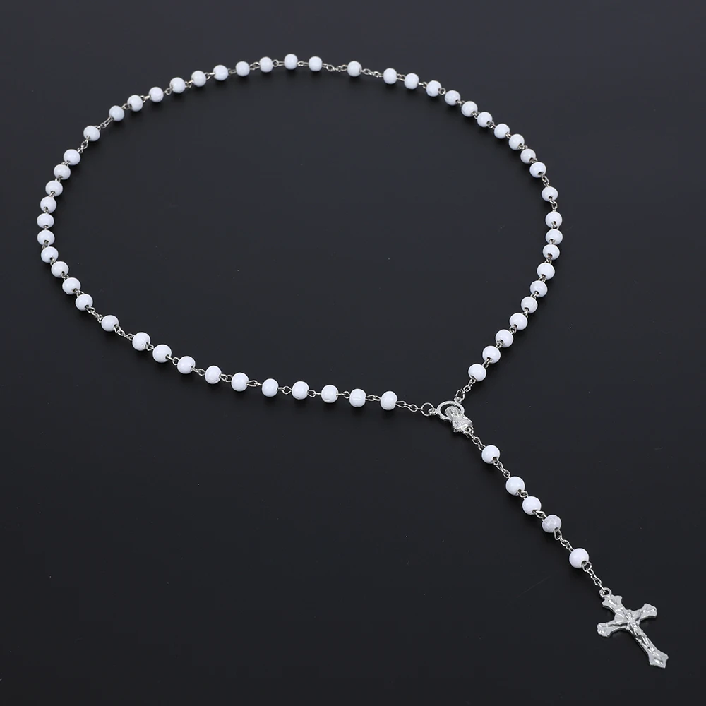 Wooden Religious Rosary Necklace For Women Men 6MM Wood Beads Long Y Chain Crucifix Cross Pendant Prayer Party Jewelry