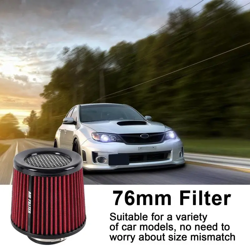 Dry Engine Air Filter Auto Air Filter 76MM High Flow Air Filter Washable Reusable Filter High Performance Filter For Racing