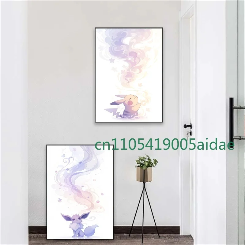 

Anime Pokemon Canvas Painting Pikachu Eevee Poster and Print Watercolor Wall Art Picture Home Decor Corridor Display Kids Gifts