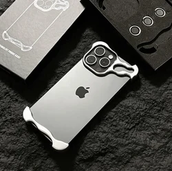 Lrregular-funda de teléfono parachoques de Metal para IPhone 13, 14, 15, 16 Pro Max Plus, con protección de película de lente, cubierta de aleación de aluminio desnuda a prueba de golpes