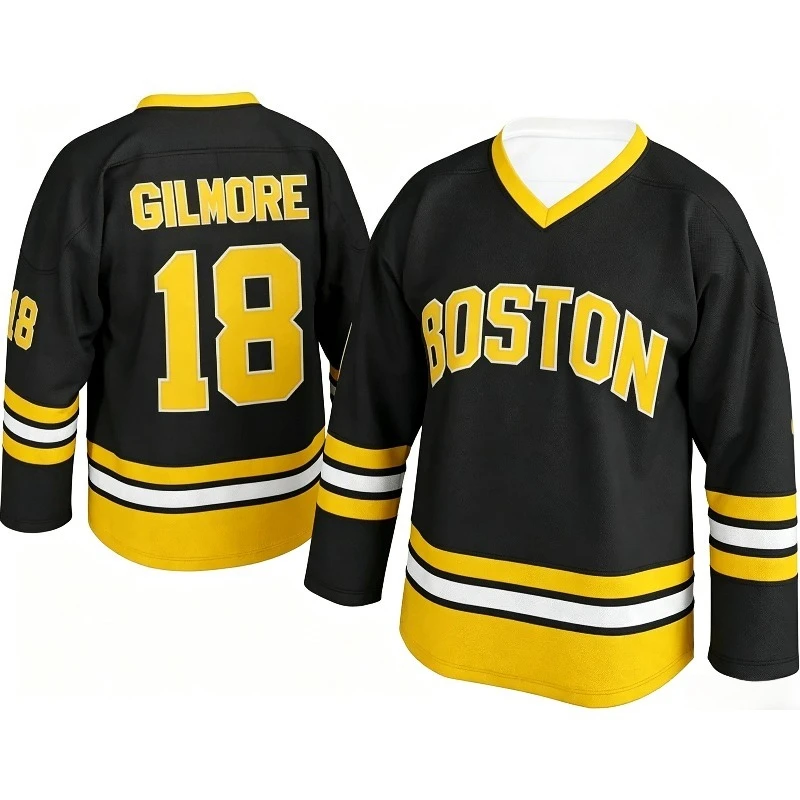 Gilmore #18 Inspired Hockey Jersey 3D Print Black Yellow Stripe Long Sleeve Unisex Breathable Boston Style Party Athletic Top