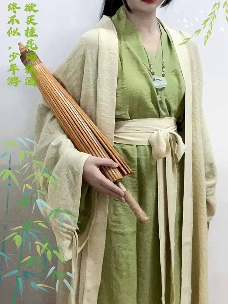 Oversized 4XL Hanfu Dress Women Chinese Song Dynasty Vintage Hanfu Cosplay Costume Green&Beige Blue Hanfu Suits For 120kg Women