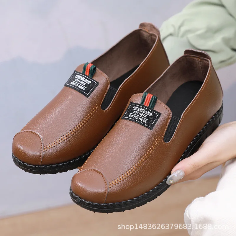 Flat Shoes, Soft Soled round Toe Shoes, New Spring and Autumn Flat Bottomed Non Slip WOMEN'S Casual Leather Shoes