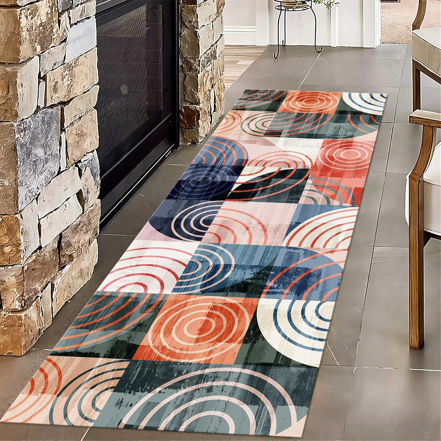 

Modern Art Geometric Runner Rug for Entryway, Area Rugs for Bedroom, Kitchen Mat, with Non Slip Carpet for Bedside