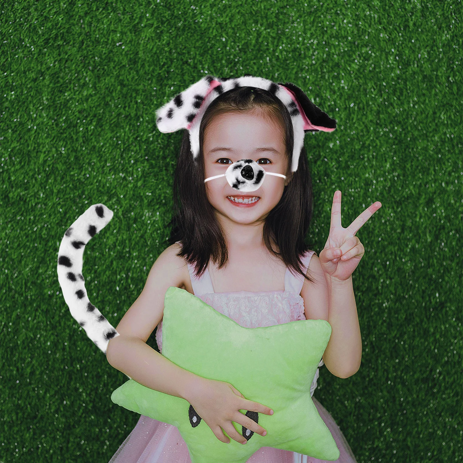 1 set 1 Set Dalmatiner Hund Ohren Stirnband Schwanz Fliege Nase Tier Kostüm Zubehör Für Kinder Halloween Party Cosplay tier Ohr