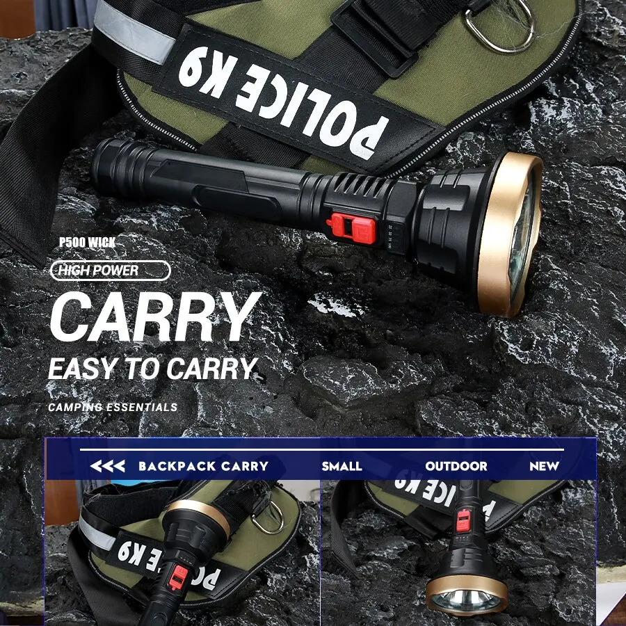 Ultra Bright Light LED Flashlight Rechargeable Tactical Hunting Camping Lantern Built in Battery FlashLight with Power Display