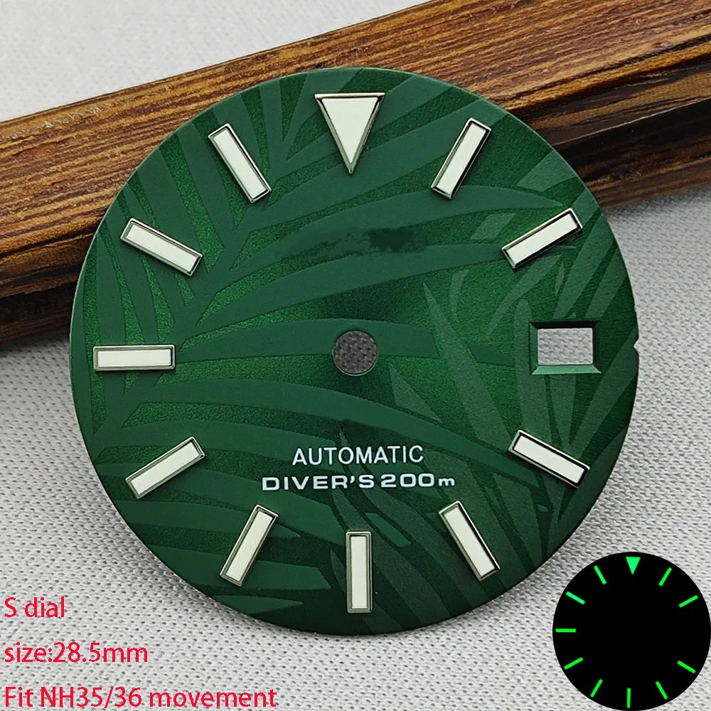 NH35 28.5mm dial S dial green luminous suitable for NH35 NH36 movement watch accessories repair tool