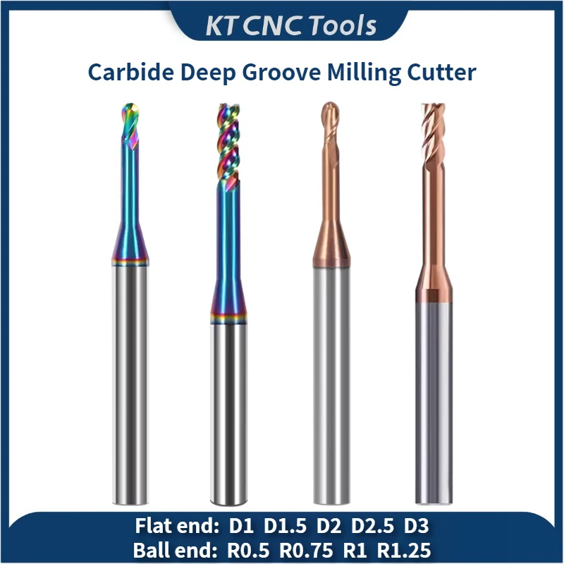 

HRC60 HRC56 Carbide Deep Groove Milling Cutter Flat Ball End Long Neck End Mill D0.3-D0.9 R0.15-R1 CNC Tool Lengthened Deep Hole
