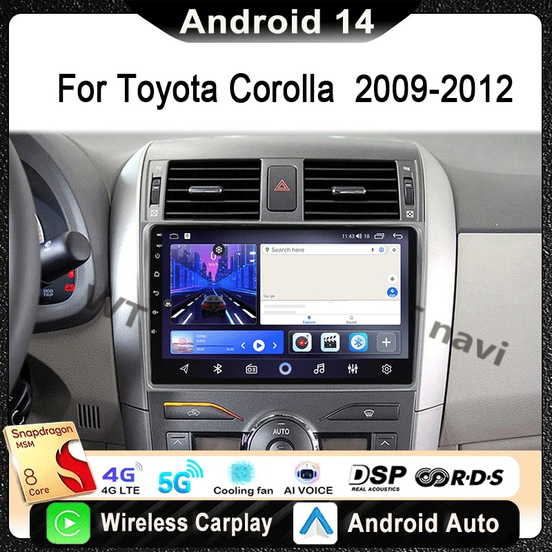 

For Toyota Corolla 2009-2012 Car Radio Multimedia Video Player Navigation Stereo GPS Android 14 wireless Carplay DSP