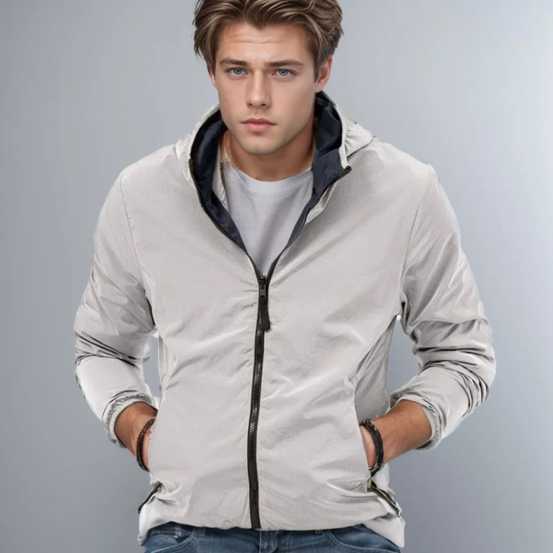 2024Spring and Summer New Jacket Jacket Solid Color Men's Solid Color Zipper Two-Sided Wear Wind Shield Sun Protection