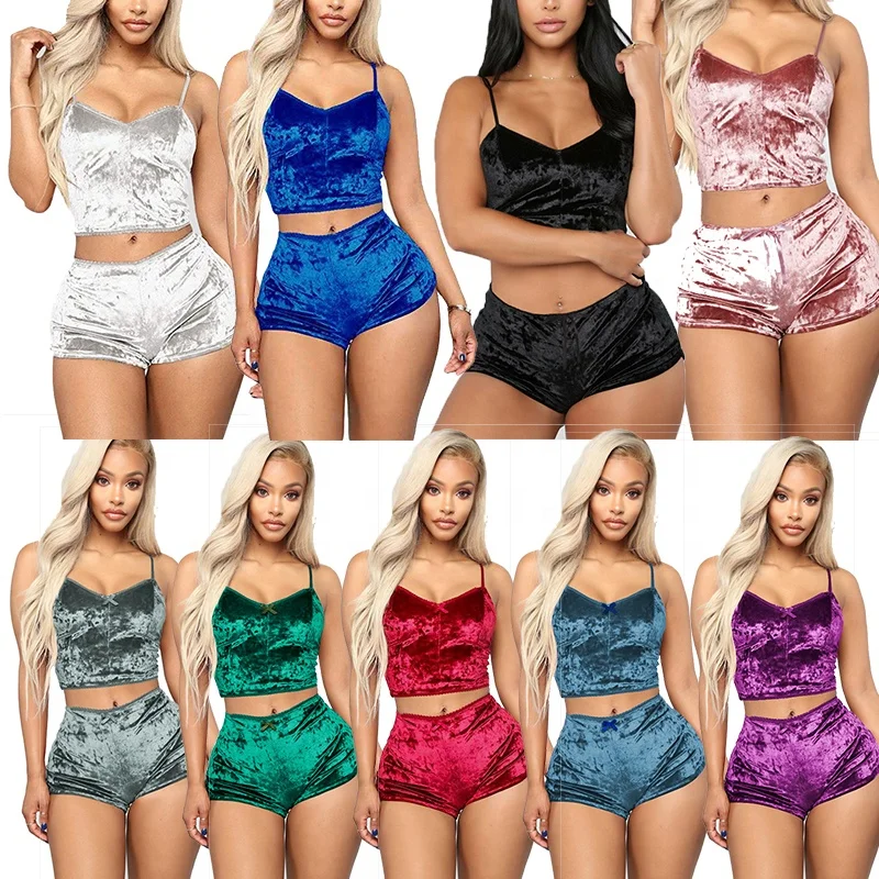 Primavera verão mais recente senhoras pijamas lounge wear lingerie feminina conjunto de roupa de dormir de veludo feminino roupas de verão para mulher