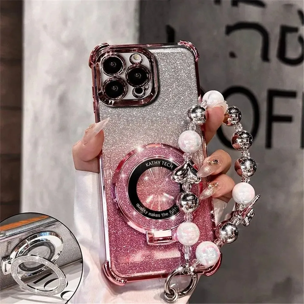 Luxury Bead Bracelet Ring Shockproof Case For Xiaomi Poco X6 M6 F6 Pro X3 F3 F4 X5 C65 12T 13T Pro 14 Glitter Stand Holder Cover