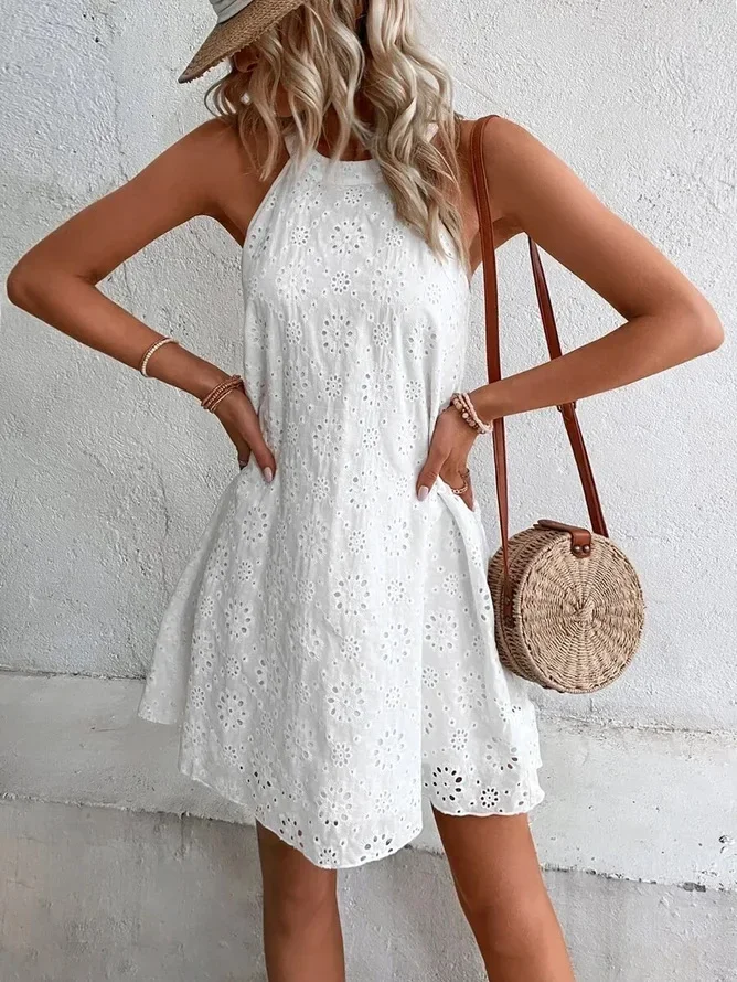 Fashion Trend Summer Women's dress New Ladies Lace Solid Color Sleeveless Buttonless Dresses for Women 2023