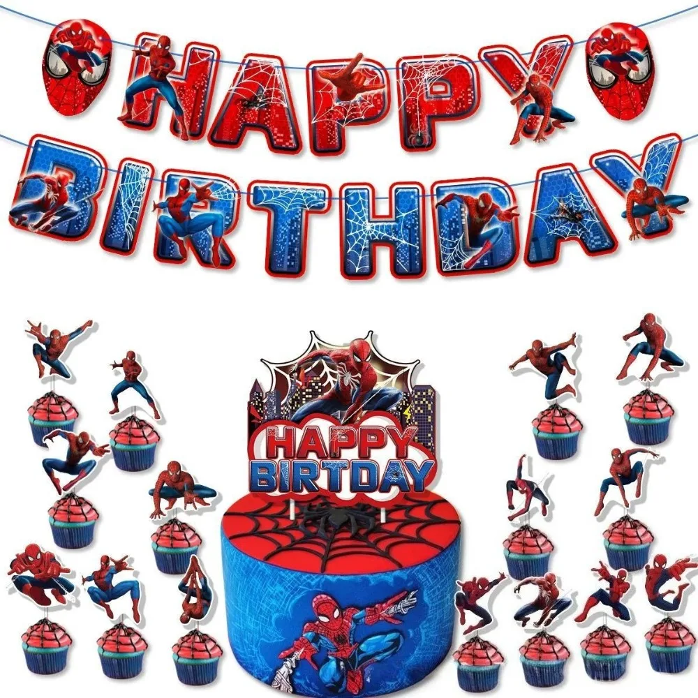 Spider-Man Birthday Party Decorations Tableware Set Paper Plates Cups Tablecloth Banner Kids Boys Superhero School Bash Supplies - view 2