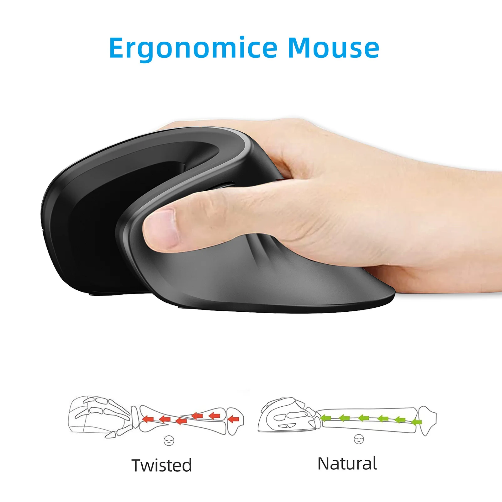 Vertical Mouse Wireless 2.4G Rechargeable Ergonomic Design Mice 3200DPI Adjustable Optical E-sports Mice Strong Compatibility Su