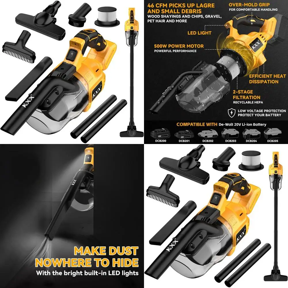 

20V 5-in-1 Handheld Electric Vacuum Cleaner, 500W Motor, 46 CFM, HEPA Filtration for Floors, Carpets, Cars (Battery Not Included