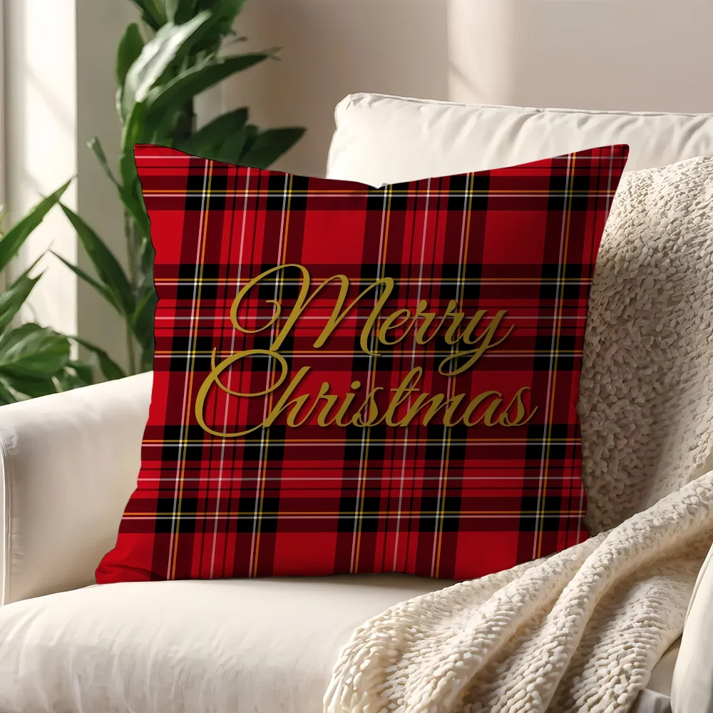 Christmas Red Grid Checkered cushion cover Pillow Cover Decoration Room Home Sofa living Office Car Nordic Simplicity