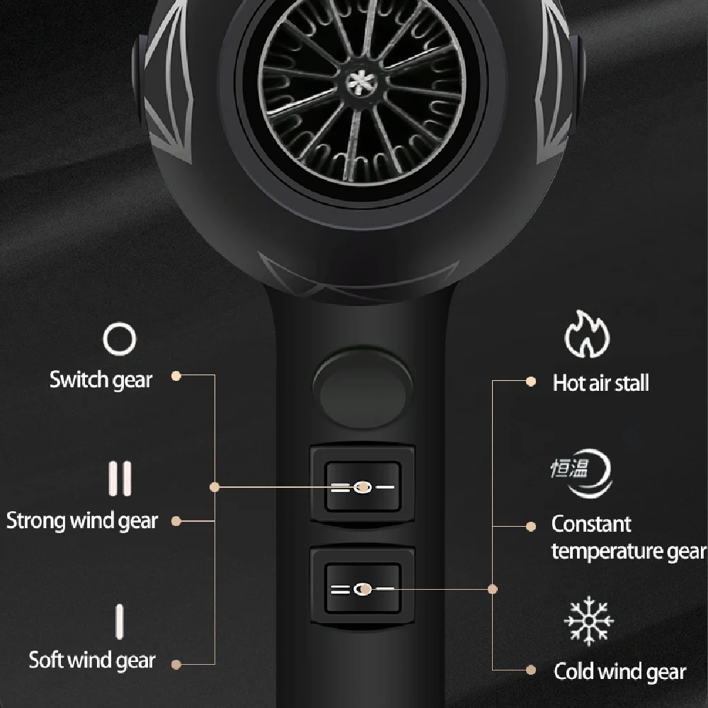 مجفف شعر مع 2 فوهة ، 2400 واط ، عالية السرعة ، الرياح القوية ، 6 التروس ، منخفضة الضوضاء ، 3.5 متر طول الحبل ، منفاخ لصالون