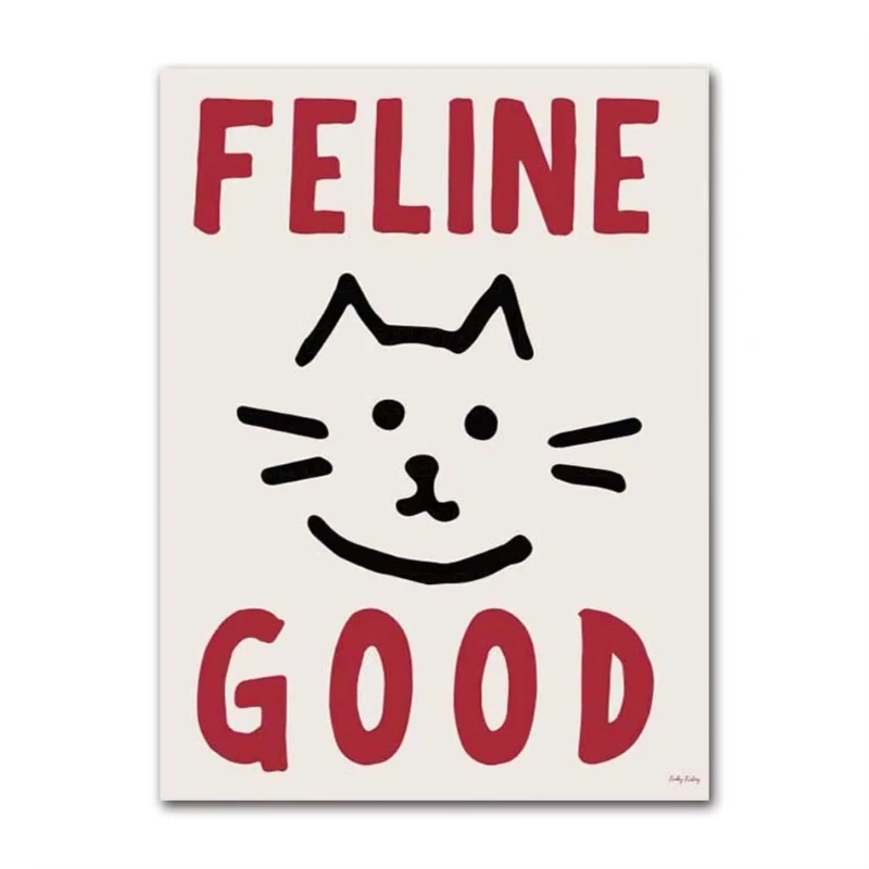 Retro Fun Minimalist Cat Decorative Art Playful Abstract Line Cat Canvas Print Home Cat Cafe Decor Perfect Gift