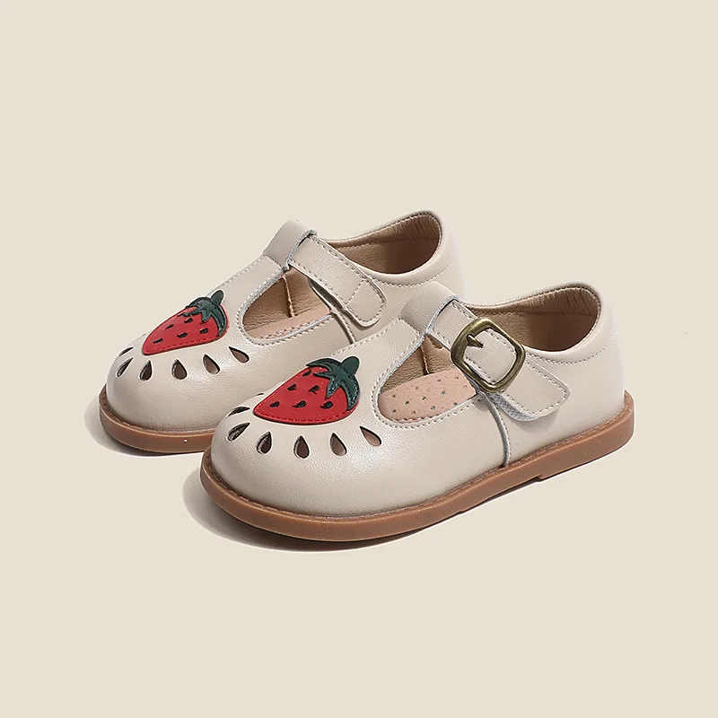 Spring Genuine Leather Girls Casual Shoes Lovely Strawberries Soft cowhide Baby Kids Flat shoes Summer Children\'s school Shoes