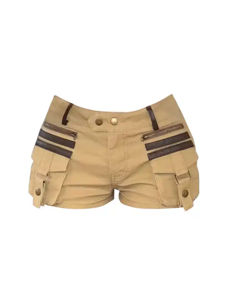 Women Khaki Y2k A-line Denim Shorts Vintage Harajuku Hot Cargo Jeans Shorts Low Waist Mini Short Pants Emo 2000s Clothes Summer