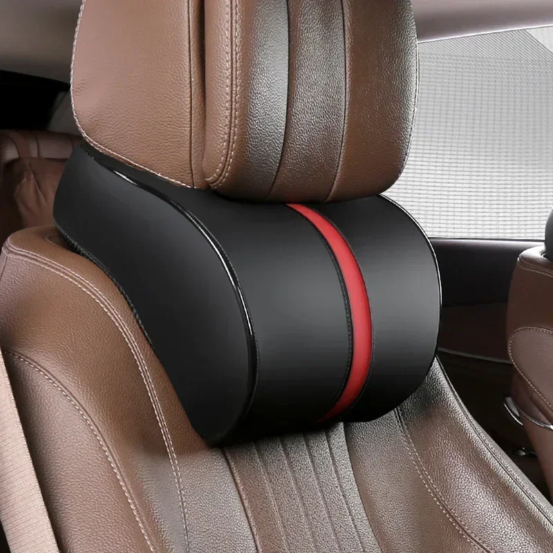 Car Seat Neck Pillow Car Leather Memory Foam Massage Pillow Seat Head Neck Head Rest Cushions Travel Interior Car Accessories