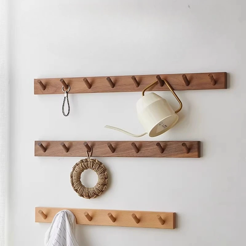 No Drill Entryway Hallway Organizer Solid Wood Wall Hooks Heavy Duty Coat Rack for Door Back Wardrobe