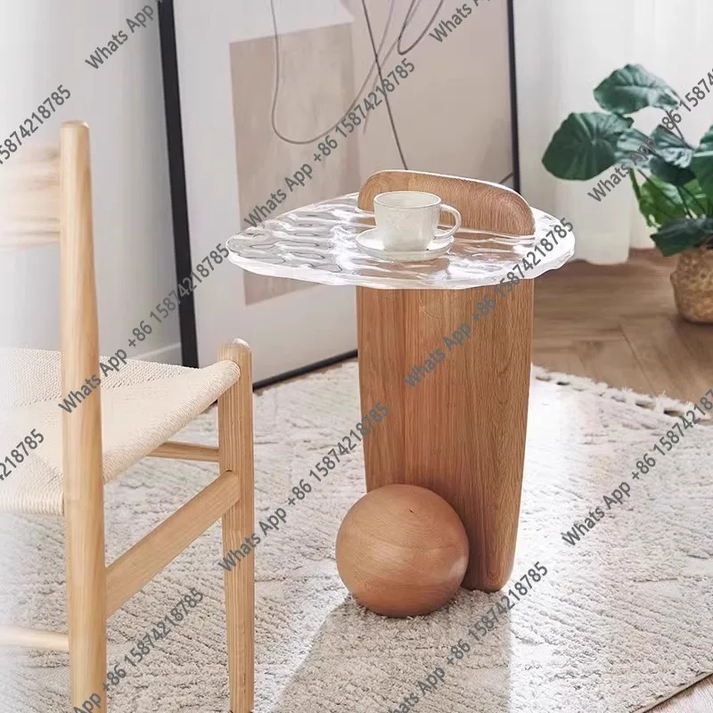 

HxNordic Style Living Room Side Table Modern Simple Sofa High-end Medieval Water Corrugated Glass Small Coffee Table
