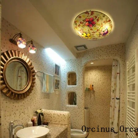 Mediterranean creative colorful ceiling lamp balcony bedroom romantic countryside led round flower glass ceiling lamp