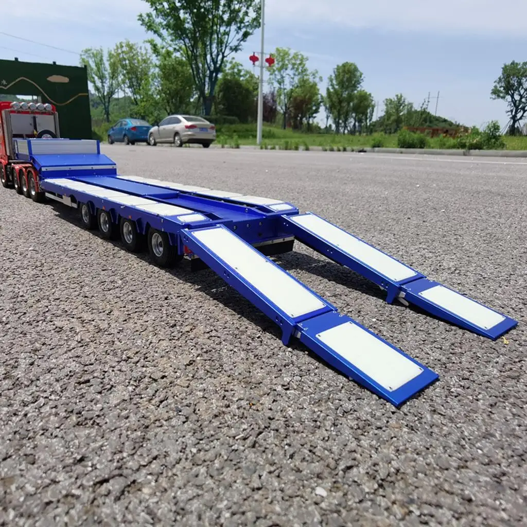 Degree 997 Spare Parts 1/14 Metal Heavy 4Axle Steering Blue RC Trailer W/ Light System For Tamiyaya Tractor Truck Th20375