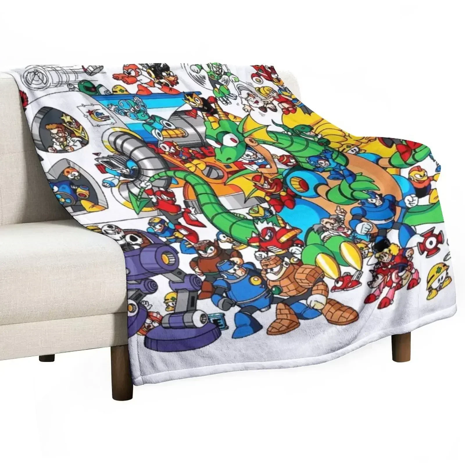 Mega Man and all of his enemies Throw Blanket Picnic halloween Furry Blankets