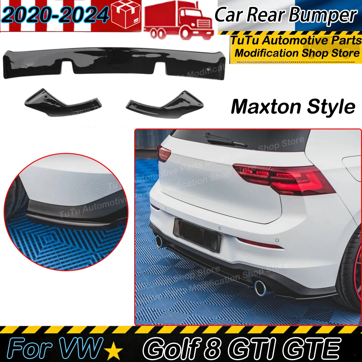 Rear Bumper Diffuser Maxton Style for Volkswagen Golf 8 GTI GTE 2020-2024 Side Spoiler Lip Splitters Protection Guard Tuning