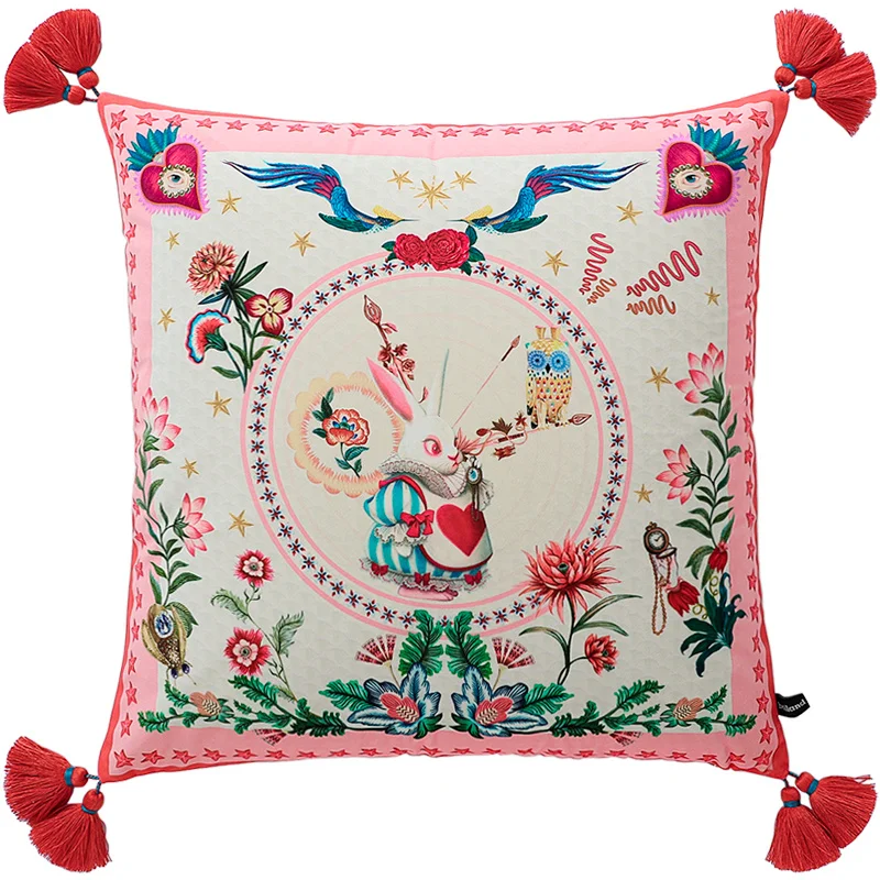 Pink Cushion Cover Rose Horse Animal Velvet Throw Pillow Covers with Tassels Retro Double-Sided Sofa Square Decorative 45x45cm
