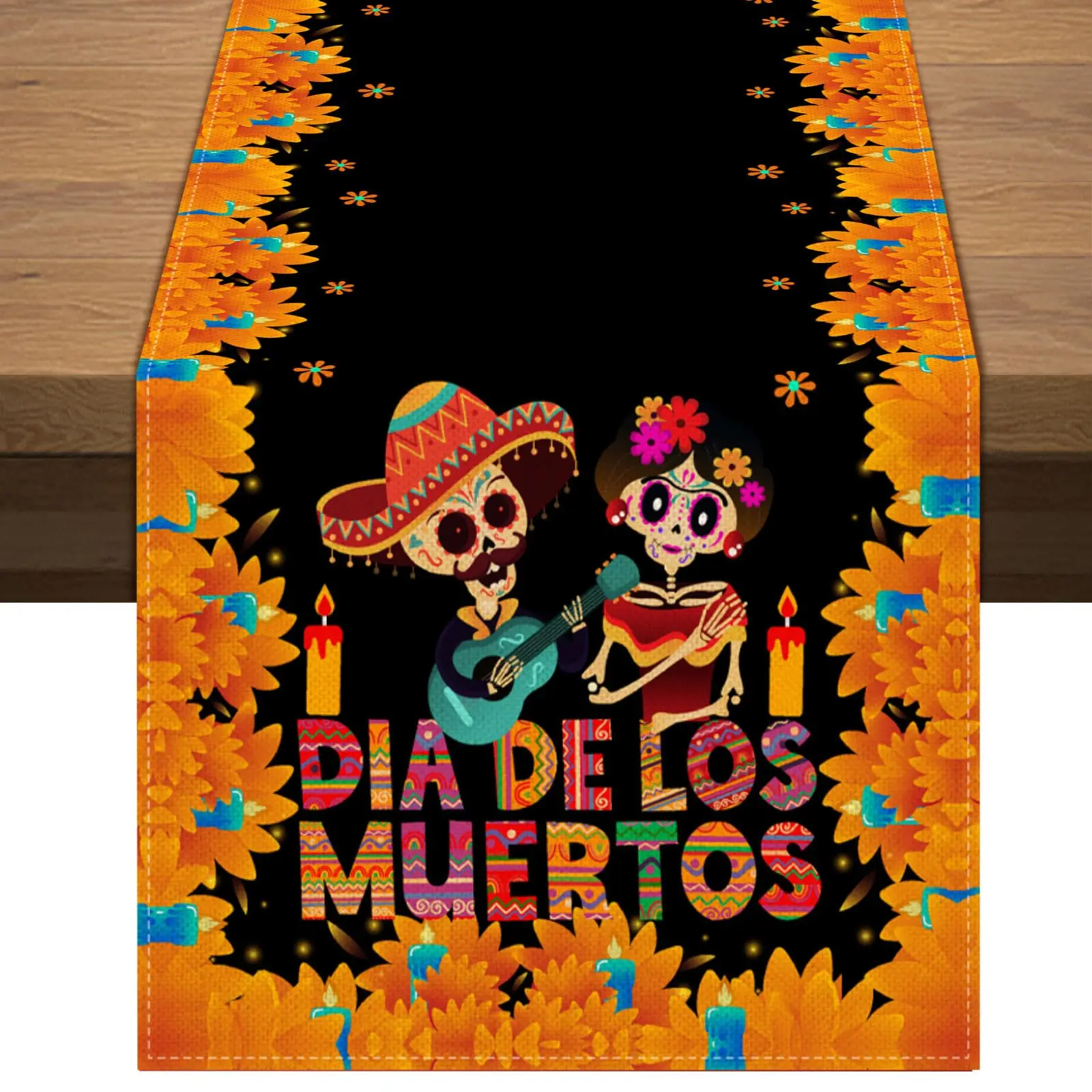 

Mexican Day of The Dead Table Runner Mexico Dia De Los Muertos Sugar Skull Table Cover Dining Kitchen Home Party Table Decor