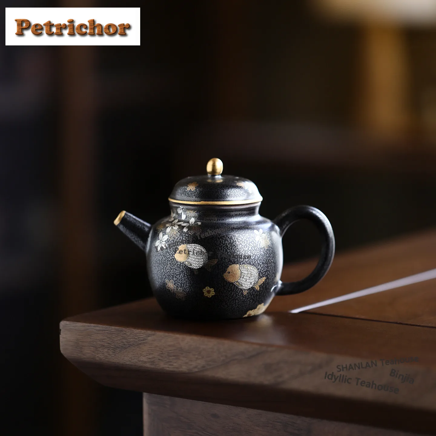 

110ml Gilded Tianmu Glaze De Zhong Teapot Creative Tea Infuser Pot Tea Soaking Kettle with Ball Hole Puer Teaset Supplies Craft