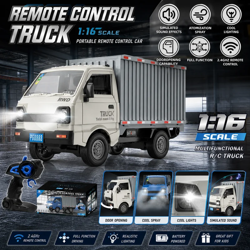 New Hot Selling Kf21 Freight Car 2.4g Remote Control Car 1:16 Micro Card Full Scale Freight Car With Spray Light Drift Car