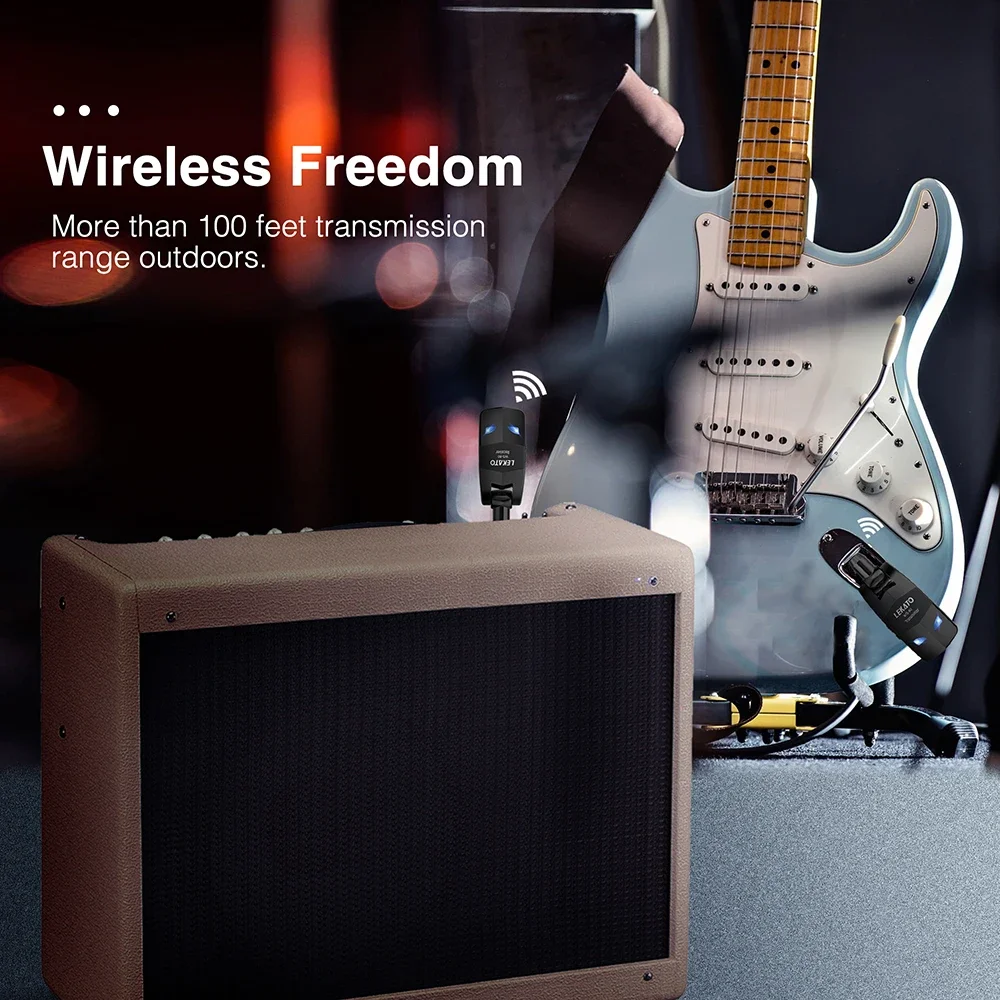

Lekato 2.4Ghz Wireless Guitar System - Rechargeable Transmitter/receiver, 4-Channel, Ultra-Low Latency for Electric Guitar/bass