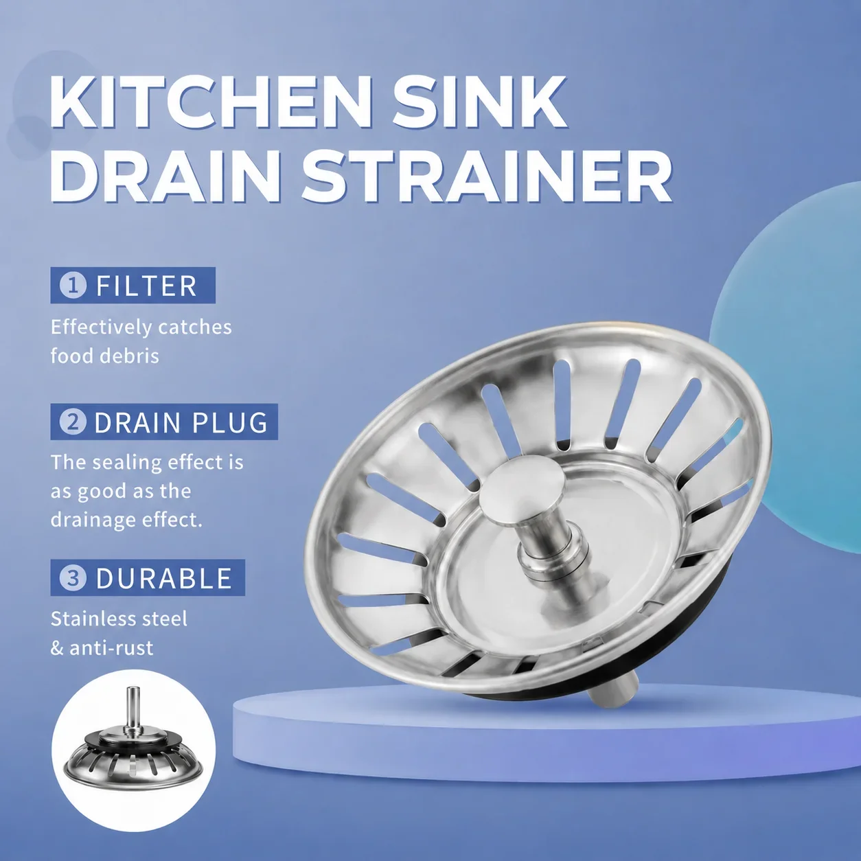 

Kitchen Sink Sewer Strainer Basin Drain Stopper Stainless Steel Sink Waste Plug Filter Anti-clog Floor Drain Kitchen Accessories